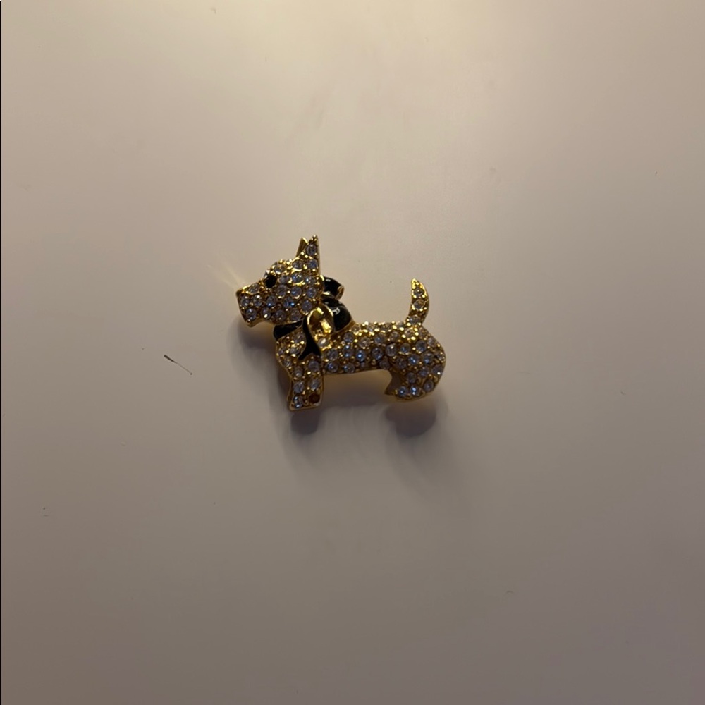 Gold Rhinestone Dog Brooch